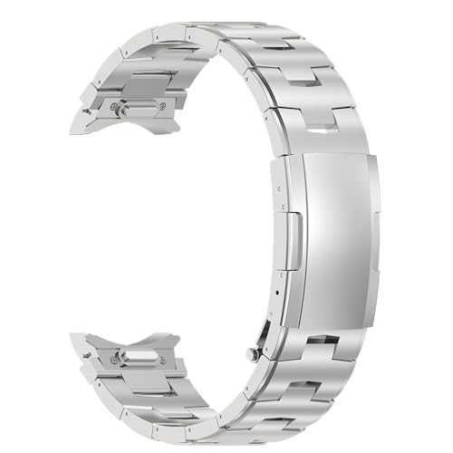 MaKTech Titan Band für Galaxy Watch 7 FE,[Keine Lücke] Metall Armband Band mit Frühling Taste,für Samsung Galaxy Watch 7 FE 6 5 4,40/42/43/44/45/46/47mm (Silber) von MaKTech