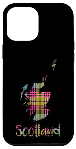 Hülle für iPhone 12 Pro Max Schottenkaro Karte von Schottland mit Text, Rosa, Blau und Gelb von MacPean