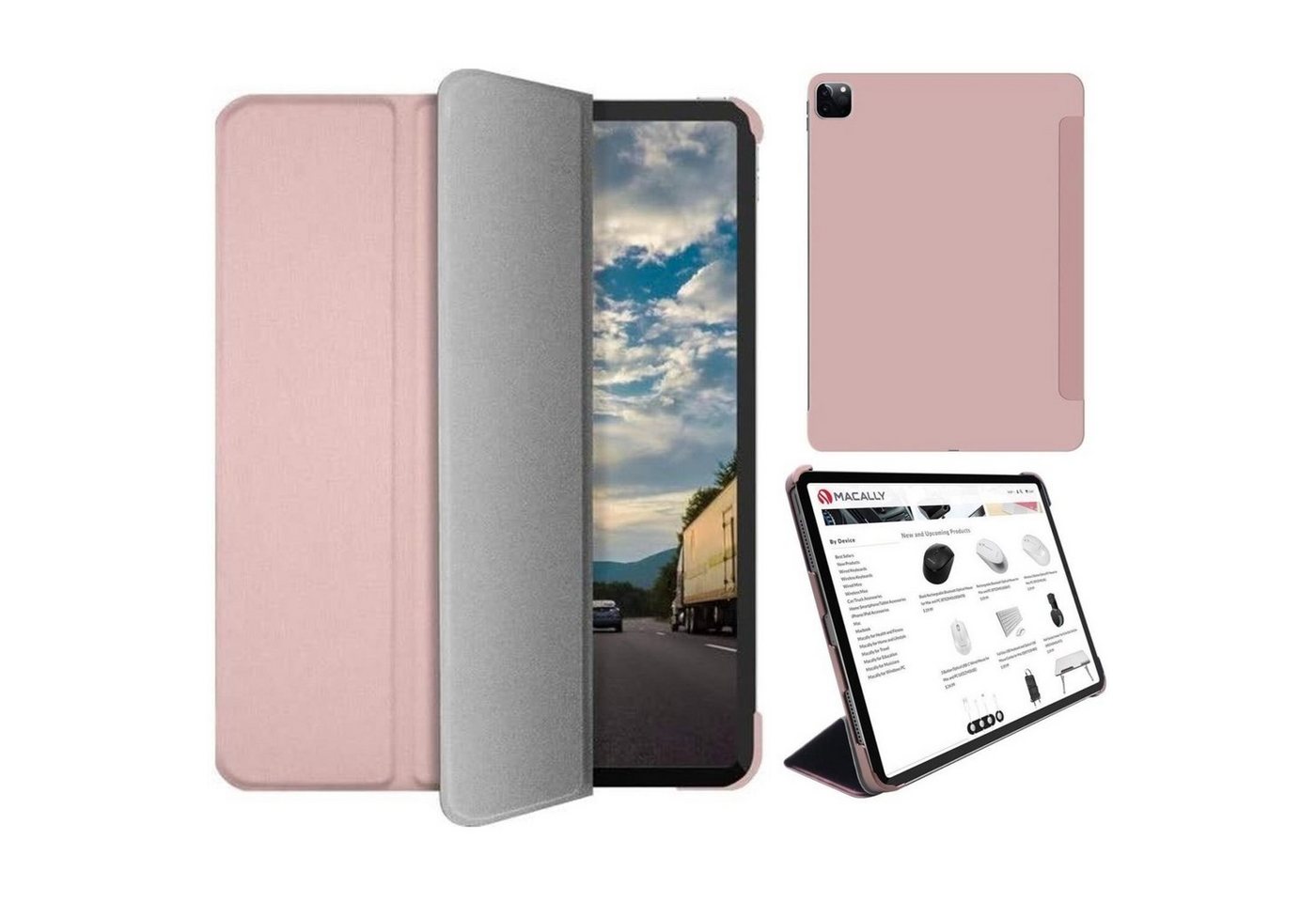 Macally Tablet-Hülle Schutz-Hülle Ständer Smart Tasche Cover Etui Rose, Ständer für iPad Pro 12,9" 2020 2021 2022 Befestigung für Apple Pencil von Macally
