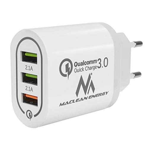 Maclean MCE479 QC 3.0 Universal USB-Ladegerät 3xUSB Ladeadapter Netzteil mit Schnellladefunktion Adapter 1x Quick Charge 3.6-6V/3A 6-9V/2A 9-12V/1.5 2X 5V/2.1A (Weiß) von Maclean
