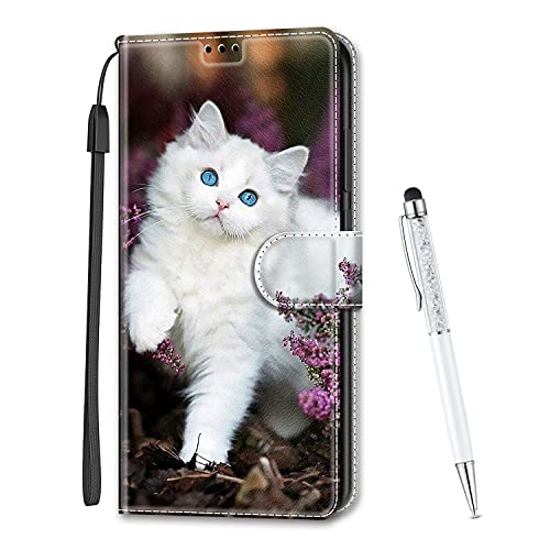 MadBee Kompatibel mit Samsung Galaxy S21 FE Hülle, Leder Handyhülle Tasche Schutzhülle Brieftasche Klapphülle Ständer und Kartensteckplätze Hülle für Samsung Galaxy S21 FE (Katze B) von MadBee