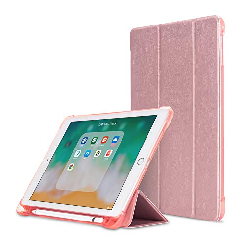 MadeRy Hülle für iPad (7th Generation) (10.2" 2019) / iPad Air 3 (2019) / iPad Pro 10.5" (2017), Ultra Dünn Weicher TPU Cover mit Pencilhalter und Trifold Stand, Auto Schlaf/Aufwachen, Roségold von MadeRy