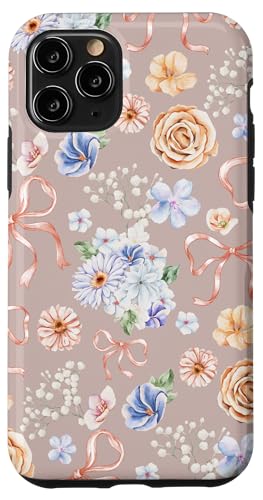 Hülle für iPhone 11 Pro Vintage-Aquarell-Blumenmuster auf rosa Beige von Mädchenhaftes Blumenband und Schleifen