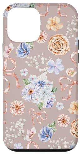 Hülle für iPhone 12 mini Vintage-Aquarell-Blumenmuster auf rosa Beige von Mädchenhaftes Blumenband und Schleifen