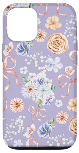 Hülle für iPhone 13 Pro Vintages Aquarell-Blumenmuster auf lila Lila von Mädchenhaftes Blumenband und Schleifen