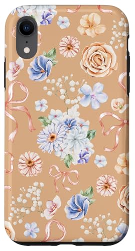 Hülle für iPhone XR Vintages Aquarell-Blumenmuster auf Schiefergrau von Mädchenhaftes Blumenband und Schleifen