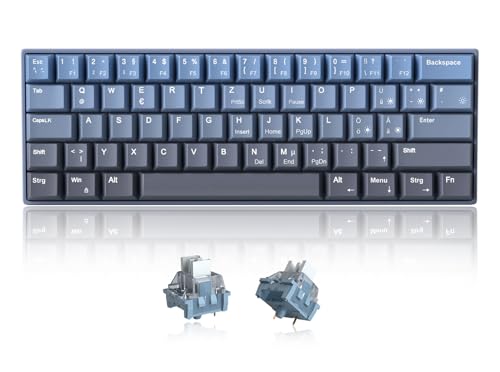 MageGee MK-STAR61 60% Mechanische Tastatur DE Layout, Hot-Swap-fähige kabelgebundene RGB-Gaming-Tastatur mit Farbstoff-Sublimationstastenkappen, vorgeölten Schaltern, Eva-Schaum für Mac/Win (blau) von MageGee