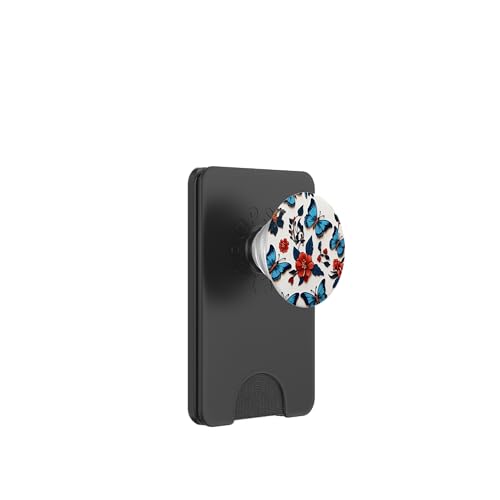 Blaue Schmetterlinge und rote Blumen auf weißem Hintergrund PopSockets PopWallet für MagSafe von Magic Moments Designs