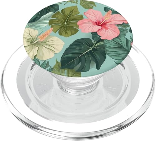 Hawaiianische Hibiskusblüten und Palmblätter, tropisches Muster PopSockets PopGrip für MagSafe von Magic Moments Designs