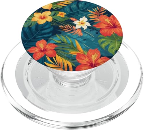 Hawaiianischer Dschungel von Hibiskus, Plumeria-Blumen und Palmblättern PopSockets PopGrip für MagSafe von Magic Moments Designs