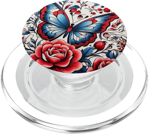 Rot, Weiß & Blau Schmetterling und Rosen PopSockets PopGrip für MagSafe von Magic Moments Designs