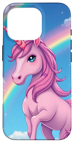 Hülle für iPhone 16 Pro Buntes rosa Einhorn und Regenbogenwolke von Magical Rainbow Unicorns for Kids and Adults