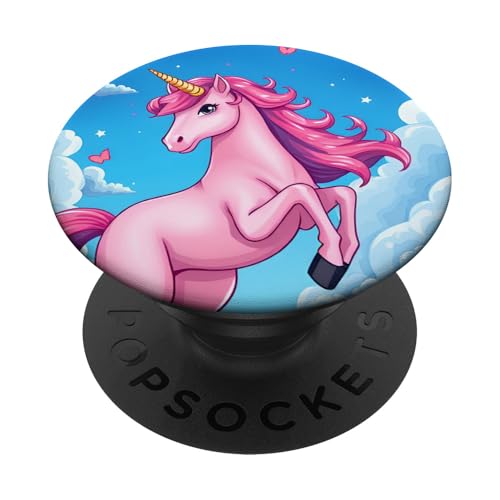 Rosa Einhorn mit Regenbogen und Wolken PopSockets Klebender PopGrip von Magical Rainbow Unicorns for Kids and Adults