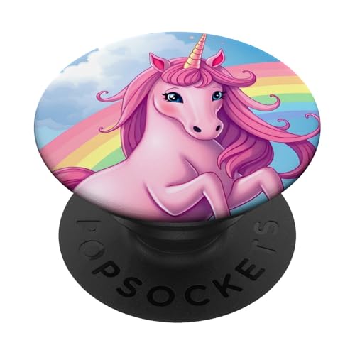 Rosa Einhorn mit Regenbogen und flauschigen Wolken PopSockets Klebender PopGrip von Magical Rainbow Unicorns for Kids and Adults