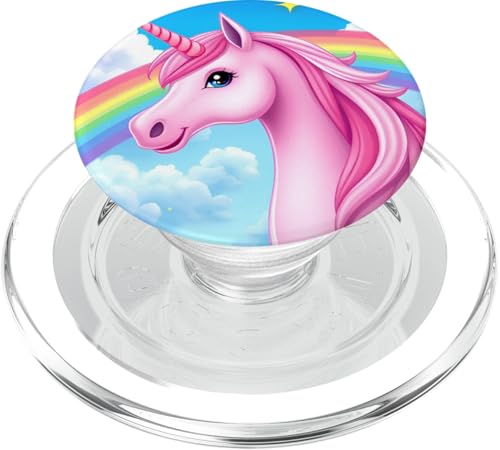 Rosa Einhorn mit pastellfarbenem Regenbogen und Wolken PopSockets PopGrip für MagSafe von Magical Rainbow Unicorns for Kids and Adults