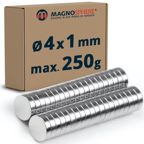 100 x Scheibenmagnet Rundmagnet Ø 4 x 1 mm Neodym N50, vernickelt - hält 250 g - Magnet-scheiben - starke Magnete mit extremer Haftkraft für Kühlschrank Magnet-Tafel Glas-Boards Pinnwand Whiteboard von Magnosphere