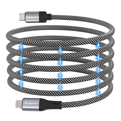 Magtame Magnetisches USB C zu Lightning Kabel Coiled, 1M / 3.3ft MFi zertifiziertes i-Phone Schnellladen, geflochtenes Typ C zu Lightning Kabel für i-Phone 14 13 12 11 Pro Max XR XS X 8 Plus SE von Magtame