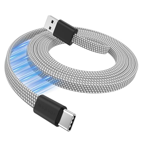 Magtame USB A zu USB C Kabel Flaches magnetisches Ladekabel, Coiled USB C Kabel, 1M einziehbares Typ C Schnellladekabel, Flexibles USB C Kabel kompatibel für Phone 15 Pro Max, Samsung, Pad, Silber von Magtame