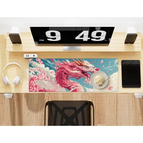 Großes Mauspad Grün 150x80cm Drache Muster Gaming Mauspad XXL Mousepad mit rutschfester Gummibasis für Büro Zubehör Home Office Dekoration -406HDM von Mahoxua