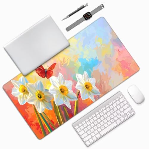 Mauspad XXL Bunt Mauspad 1500x800 mm, Gaming Mousepad xxl Mauspad Blume Schreibtischunterlage, Wasserdicht Mouse Pad Groß Rutschfeste Unterseite Desk Mat Gaming Home, Office, Geschenke für Frauen M84 von Mahoxua