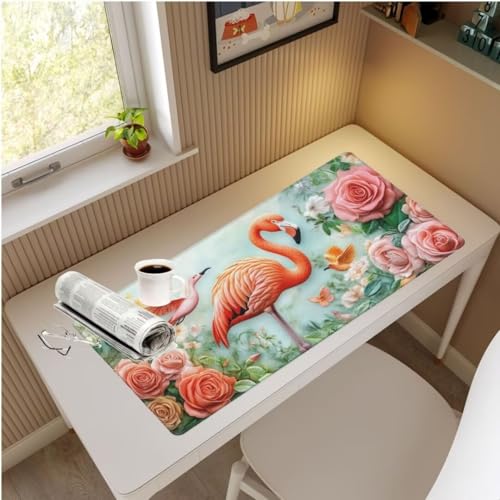 Mauspad XXL Flamingo Mauspad 1000x500x3 mm, Gaming Mousepad XXL Mauspad Blume Schreibtischunterlage, Wasserdicht Mouse Pad Groß rutschfeste Unterseite Desk Mat Gaming Zubehör für Office Geschenk M743 von Mahoxua