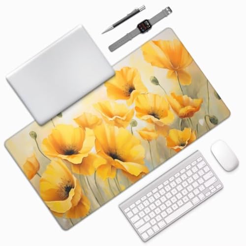 Mauspad XXL Gelb Mauspad 1500x800x3 mm, Gaming Mousepad xxl Mauspad Mohn Schreibtischunterlage, Wasserdicht Mouse Pad Groß Rutschfeste Unterseite Desk Mat Gaming Home, Office, Geschenke für Frauen M82 von Mahoxua