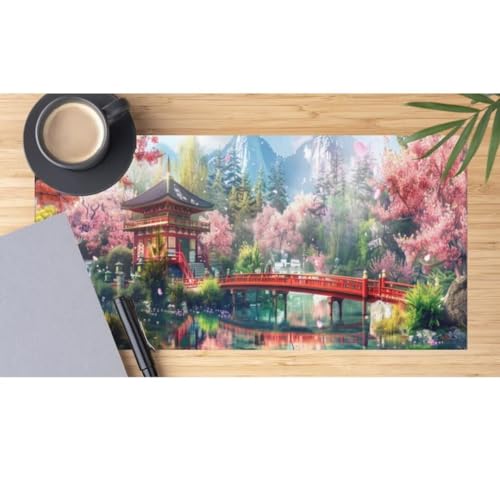 Mauspad XXL Japan Landschaft Mauspad 1000x500 mm,Gaming Mousepad XXL Mauspad Retro Schreibtischunterlage,Wasserdicht Mouse Pad Groß rutschfeste Unterseite Desk Mat Gaming Zubehör für Office Home M581 von Mahoxua