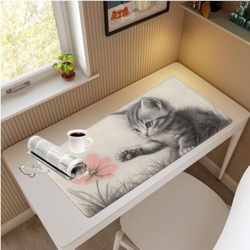 Mauspad XXL Katze Mauspad 1500x800x3 mm, Gaming Mousepad xxl Mauspad Blume Schreibtischunterlage, Wasserdicht Mouse Pad Groß Rutschfeste Unterseite Desk Mat Gaming Zubehör, Geschenke für Frauen M714 von Mahoxua