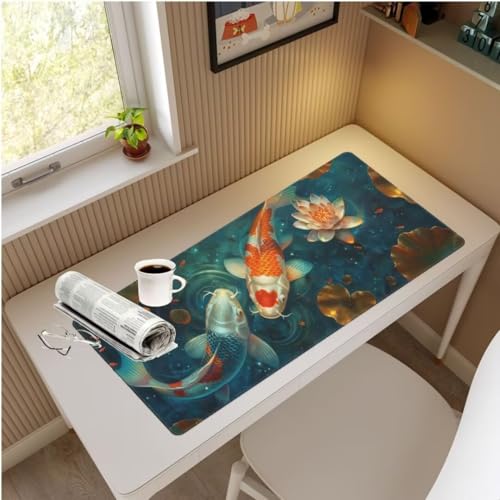 Mauspad XXL Koi Mauspad 1500x600 mm, Gaming Mousepad XXL Mauspad Fisch Schreibtischunterlage, Wasserdicht Mouse Pad Groß rutschfeste Unterseite Desk Mat Gaming Home, Office, Geschenke für Frauen M687 von Mahoxua