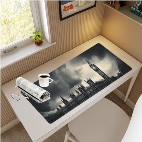 Mauspad XXL London Mauspad 1500x800x3 mm, Gaming Mousepad XXL Mauspad Schwarz Schreibtischunterlage, Wasserdicht Mouse Pad Groß rutschfeste Unterseite Desk Mat Gaming Zubehör für Office Geschenk M632 von Mahoxua