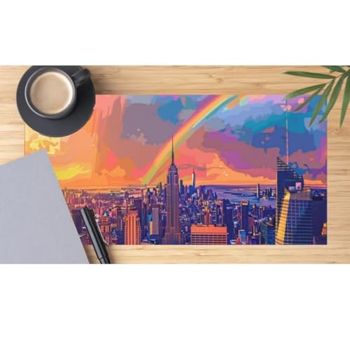 Mauspad XXL Regenbogen Mauspad 600x300x3 mm, Gaming Mousepad xxl Mauspad Stadt Schreibtischunterlage, Wasserdicht Mouse Pad Groß Rutschfeste Unterseite Desk Mat Gaming Zubehör für Office Geschenk M323 von Mahoxua