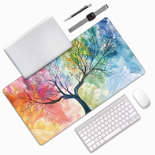 Mauspad XXL Regenbogen Mauspad 900x400x3 mm, Gaming Mousepad XXL Mauspad Baum Schreibtischunterlage, Wasserdicht Mouse Pad Groß rutschfeste Unterseite Desk Mat Gaming Zubehör für Office Geschenk M193 von Mahoxua