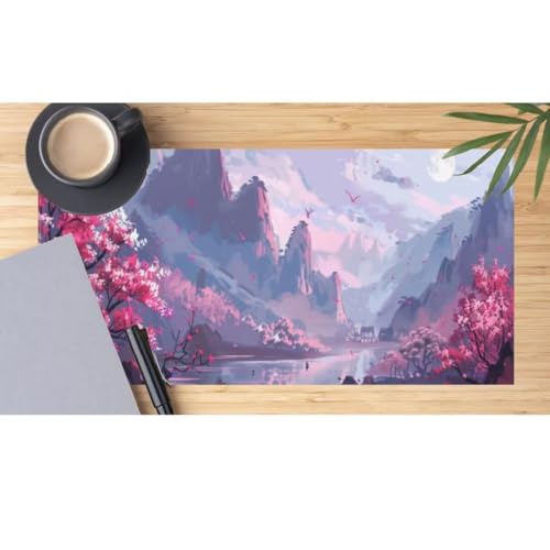 Mauspad XXL Rosa Mauspad 1500x800x3 mm,Gaming Mousepad xxl Mauspad Japanische Landschaft Schreibtischunterlage,Wasserdicht Mouse Pad Groß Rutschfeste Unterseite Desk Mat Gaming Zubehör für Office M468 von Mahoxua