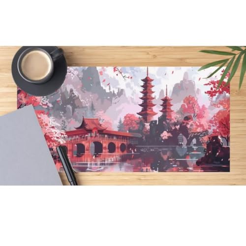 Mauspad XXL Rosa Mauspad 1500x800x3 mm,Gaming Mousepad xxl Mauspad Japanische Landschaft Schreibtischunterlage,Wasserdicht Mouse Pad Groß Rutschfeste Unterseite Desk Mat Gaming Zubehör für Office M472 von Mahoxua