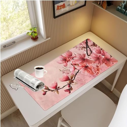 Mauspad XXL Rosa Mauspad 800x300 mm, Gaming Mousepad XXL Mauspad Blume Schreibtischunterlage, Wasserdicht Mouse Pad Groß rutschfeste Unterseite Desk Mat Gaming Home, Office, Geschenke für Frauen M797 von Mahoxua