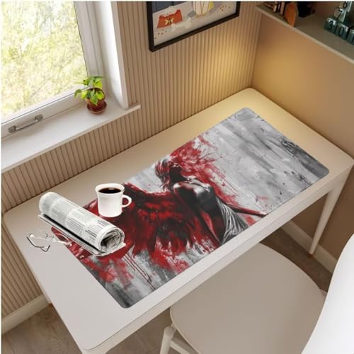 Mauspad XXL Rot Mauspad 1500x600 mm, Gaming Mousepad XXL Mauspad Engel Schreibtischunterlage, Wasserdicht Mouse Pad Groß rutschfeste Unterseite Desk Mat Gaming Home, Office, Geschenke für Frauen M791 von Mahoxua