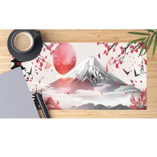 Mauspad XXL Rot Mauspad 800x300x3 mm, Gaming Mousepad xxl Mauspad Japanischer Berg Schreibtischunterlage, Wasserdicht Mouse Pad Groß Rutschfeste Unterseite Desk Mat Gaming Zubehör für Office Home M509 von Mahoxua