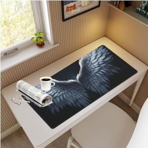 Mauspad XXL Schwarz Mauspad 1500x600x3 mm,Gaming Mousepad XXL Mauspad Engelsflügel Schreibtischunterlage,Wasserdicht Mouse Pad Groß rutschfeste Unterseite Desk Mat Gaming Zubehör für Office Home M858 von Mahoxua