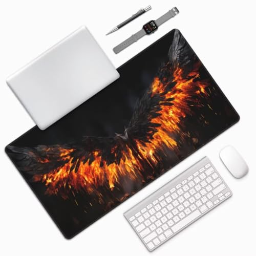 Mauspad XXL Schwarz Mauspad 1500x800x3 mm, Gaming Mousepad xxl Mauspad Feuerflügel Schreibtischunterlage, Wasserdicht Mouse Pad Groß Rutschfeste Unterseite Desk Mat Gaming Zubehör für Office Home M74 von Mahoxua