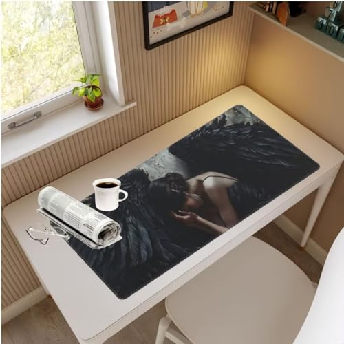 Mauspad XXL Schwarz Mauspad 600x300x3 mm, Gaming Mousepad XXL Mauspad Engel Schreibtischunterlage, Wasserdicht Mouse Pad Groß rutschfeste Unterseite Desk Mat Gaming Zubehör, Geschenke für Frauen M772 von Mahoxua