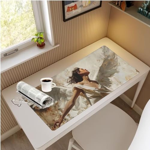 Mauspad XXL Weiß Mauspad 1500x600 mm, Gaming Mousepad xxl Mauspad Engel Schreibtischunterlage, Wasserdicht Mouse Pad Groß Rutschfeste Unterseite Desk Mat Gaming Home, Office, Geschenke für Frauen M932 von Mahoxua