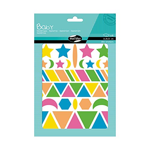 Maildor AE048O Baby Packung Stickers (mit 6 Bögen in Format DIN A5, 14, 8 x 21cm, ideal für Kinder ab 2 Jahren, geometrische Formen) 1 Pack von Maildor