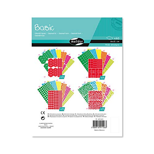 Maildor AE126O Packung (mit 7920 Stickers, 60 Bögen in Format DIN A5, 14,8 x 21cm, ideal für Kinder ab 2 Jahren, geometrische Formen) 1 Pack bunt von Maildor