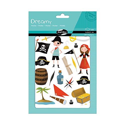 Maildor AE136O Packung mit 6 Bögen Stickers Dreamy in Format DIN A5, 14, 8 x 21cm, ideal für Kinder ab 2 Jahren, Piraten) 1 Pack von Maildor