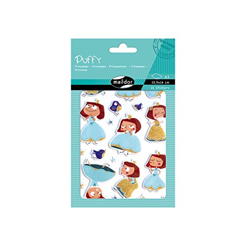 Maildor AE151C Puffy Packung (3D-Stickers , 1 Bogen in Format DIN A6, 10, 5 x 16cm, 21 Stickers, Prinzessin) 1 Pack von Maildor