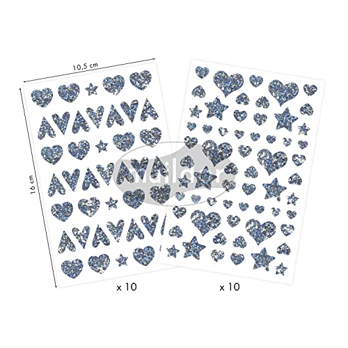 Maildor AE221C - Packung mit 20 Stickerbogen Initial, 10,5x16 cm, 1020 Stickers, Holografisch Herzen/Sterne, 1 Pack von Maildor