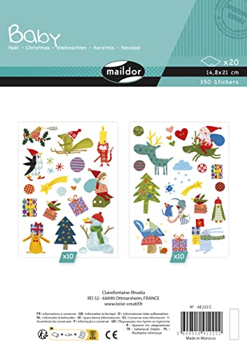 Maildor AE222C - Packung mit 20 Bogen Baby Stickers, 14,8x21cm, ideal für DIY-Projekte, 1 Pack, Weihnachten von Maildor