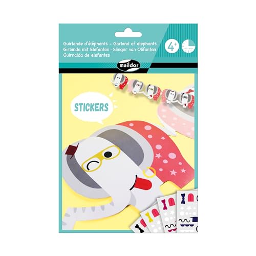 Maildor AF020C kreativ Sticker-Set (, Girlande mit Elefantenmotiven zum Verzieren, ideal für Kinder ab 4 Jahren, ideales Bastelprojekt, Elefant) 1 Set von Maildor