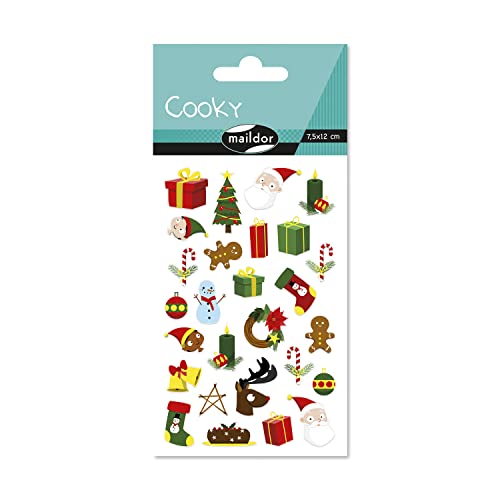 Maildor CY153C - Packung mit 1 Bogen Cooky Stickers, 7,5x12cm, ideal für DIY-Projekte, 1 Pack, Weihnachten von Maildor