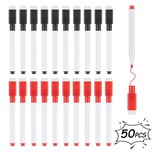 Mailfull Whiteboard Stifte 50 Stück Magnetisch Dry Erase Whiteboard Marker Folienstift Abwischbar Mit Schwamm Flipchart Stifte für Büro Schule Zuhause(11.3 * 1cm) von Mailfull